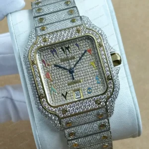 Cartier Santos 40 mm WSSA0018 Elmas Tasli Pave Buyuk Super Clone ETA Saat kırp kapak