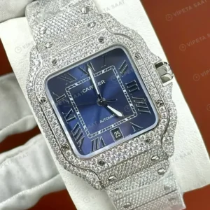 Cartier Santos 40 mm WSSA0010 Elmas Tasli Mavi Kadran Super Clone ETA Saat kırp kapak