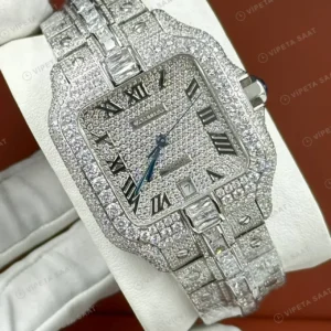 Cartier Santos 40 mm WSSA0018 Elmas Tasli Full Celik Super Clone ETA Saat kırp kapak