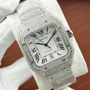 Cartier Santos 40 mm WSSA0011 Elmas Tasli Beyaz Roman Super Clone ETA Saat kırp kapak