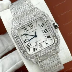 Cartier Santos 40 mm WSSA0011 Elmas Tasli Beyaz Gunduz Super Clone ETA Saat kırp kapak