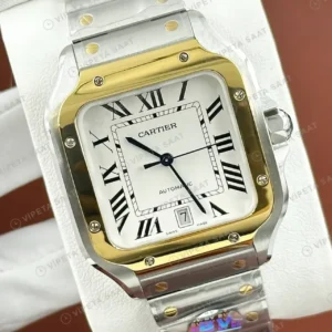 Cartier Santos 40 mm W2SA0007 Beyaz Altin Bezel Cift Renk Super Clone ETA Saat kırp kapak