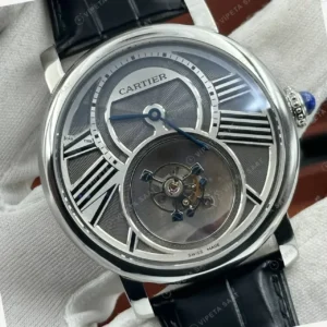 Cartier Rotonde Gri Gizemli Saat Deri Super Clone ETA Saat kırp kapak