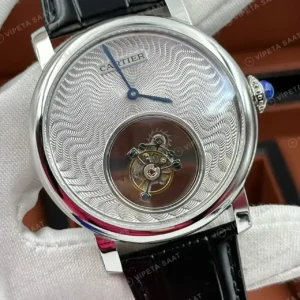 Cartier Rotonde Beyaz Tourbillon Deri Super Clone ETA Saat kırp kapak