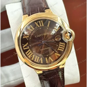 Cartier Ballon Bleu 42 mm WGBB0017 Rose Gold Kahve Kadran Deri Roman Super Clone ETA Saat kırp kapak