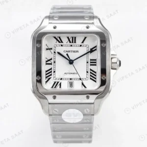 Cartier Santos 40 mm WSSA0018 De Cartier Beyaz Kadran Super Clone ETA Saat kırp kapak