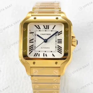 Cartier Santos 40 mm WSSA0018 Sari Altin Kasa Beyaz Kadran Celik Kordon Super Clone ETA Saat kırp kapak