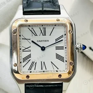 Cartier Santos-Dumont 43.5 mm W2SA0015 Santos Beyaz Kadran Celik Gold Deri Kordon Super Clone ETA Saat kırp kapak