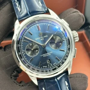 Breitling Premier B01 42 mm Mavi Kronograf Deri AB0118371B1X1 Super Clone ETA Saat kırp kapak