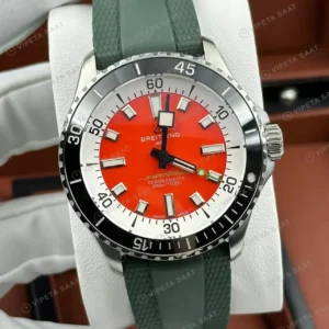 Breitling Superocean Automatic 42 mm Kırmızı Kadran Yeşil Kauçuk A17375211K1S1 Super Clone ETA Saat kırp kapak