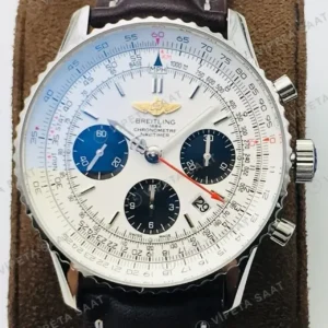 Breitling Navitimer Kronograf Beyaz Kadran Çelik Super Clone ETA Saat kırp kapak