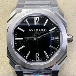 Bvlgari Octo 41 mm 102581 Octo Siyah Kadran Celik Kordon Super Clone ETA Saat kırp kapak