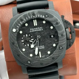 Panerai 42 mm PAM01222 Submersible Karbotech Siyah Kadran Kauçuk Super Clone ETA Saat kırp kapak