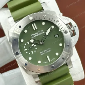 Panerai 42 mm PAM01069 Submersible Titanyum Yeşil Kordon Super Clone ETA Saat kırp kapak