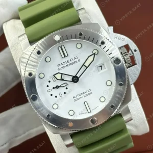Panerai 42 mm PAM01069 Submersible Beyaz Kadran Yeşil Kordon Super Clone ETA Saat kırp kapak