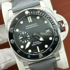 Panerai 42 mm PAM01222 Submersible Siyah Kadran Gri Kordon Super Clone ETA Saat kırp kapak