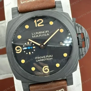 Panerai 47 mm PAM01616 Luminor Marina Karbon Siyah Kadran Klasik Super Clone ETA Saat kırp kapak