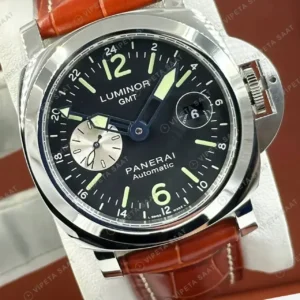Panerai 44 mm PAM01361 Luminor GMT Siyah Kadran Deri Super Clone ETA Saat kırp kapak