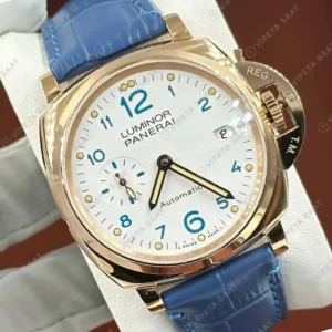 Panerai 38 mm PAM01247 Luminor Due Mavi Kadran Altın Super Clone ETA Saat kırp kapak