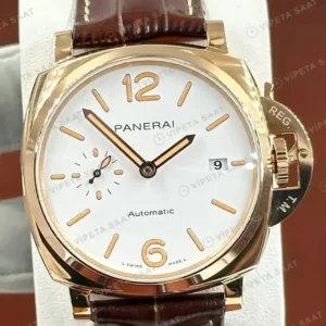 Panerai 38 mm PAM00903 Luminor Due Beyaz Kadran Altın Super Clone ETA Saat kırp kapak