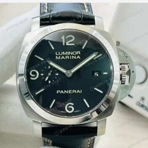 Panerai 44 mm PAM01312 Luminor Marina Siyah Kadran Celik Deri Kordon Super Clone ETA Saat kırp kapak
