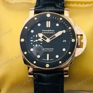 Panerai 42 mm PAM01222 Submersible Siyah Kadran Gold Super Clone ETA Saat kırp kapak
