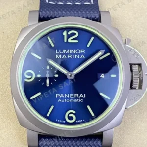 Panerai 44 mm PAM01314 Luminor Marina Mavi Kadran Titanyum Kasa Mavi Nato Kordon Super Clone ETA Saat kırp kapak