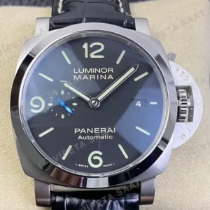 Panerai 44 mm PAM01312 Luminor Marina Siyah Kadran Celik Kasa Siyah Deri Super Clone ETA Saat kırp kapak