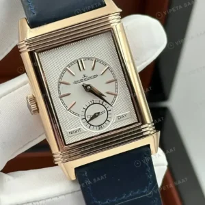 Jaeger LeCoultre Reverso Rose Mavi Kadran Deri Gündüz Super Clone ETA Saat kırp kapak