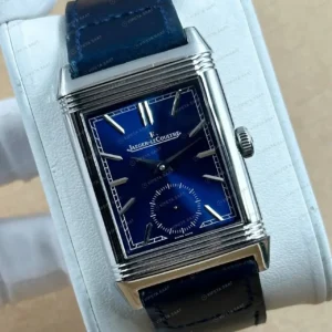 Jaeger LeCoultre Reverso Mavi Kadran Deri Parlak Super Clone ETA Saat kırp kapak
