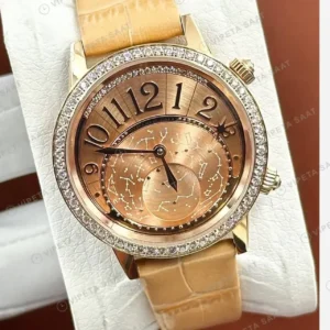 Jaeger LeCoultre Reverso Rose Pembe Elmas Taşlı Deri Super Clone ETA Saat kırp kapak