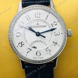 Jaeger-LeCoultre Rendez-Vous Beyaz Kadran Taşlı Bezel Çelik Deri Kordon 34mm Super Clone ETA Saat kırp kapak