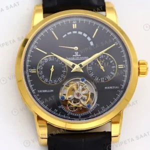Jaeger-LeCoultre Master Grande Tradition Tourbillon Altin Kasa Gri Kadran Siyah Deri Kordon Super Clone ETA Saat kırp kapak