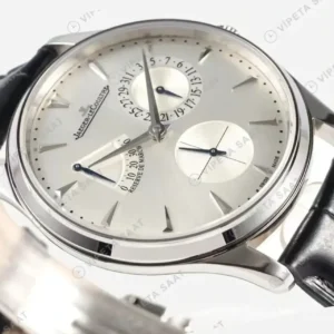 Jaeger-LeCoultre Master Ultra Thin Reserve de Marche Celik Gumus Kadran Siyah Deri Kordon Super Clone ETA Saat kırp kapak