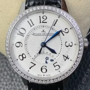 Jaeger-LeCoultre Rendez-Vous Beyaz Kadran Baget Bezel Siyah Deri Kordon Super Clone ETA Saat kırp kapak