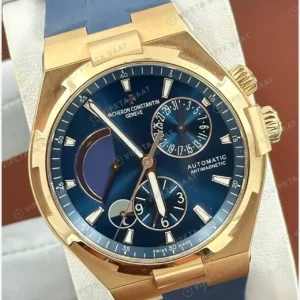 Vacheron Constantin 41 mm Overseas Rose Mavi Ay Evreli Kauçuk Super Clone ETA Saat kırp kapak