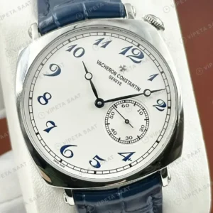 Vacheron Constantin 40 mm Historiques American 1921 Beyaz Kadran Mavi Akrep Deri Super Clone ETA Saat kırp kapak