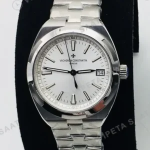 Vacheron Constantin 41 mm Overseas Celik Kasa Gumus Kadran Celik Kordon Super Clone ETA Saat kırp kapak