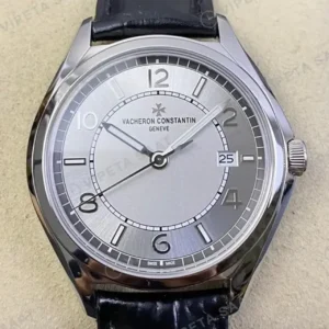 Vacheron Constantin 37 mm Fiftysix Gumus Kadran Siyah Deri Super Clone ETA Saat kırp kapak