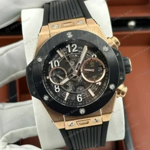 Hublot Big Bang Unico Siyah Seramik Skeleton Kronograf Super Clone ETA Saat kırp kapak