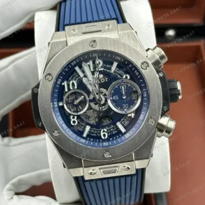 Hublot Big Bang Unico Titanyum Mavi Skeleton Kronograf Super Clone ETA Saat kırp kapak