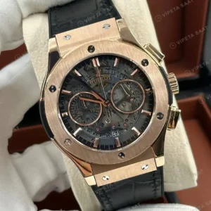 Hublot Classic Fusion Rose Gold Kahve Kronograf Deri Super Clone ETA Saat kırp kapak