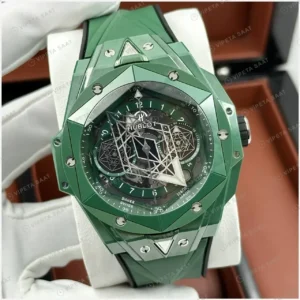 Hublot Big Bang Sang Bleu Yeşil Geometrik Skeleton Kauçuk Super Clone ETA Saat kırp kapak