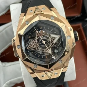 Hublot Big Bang Sang Bleu Rose Skeleton Siyah Kauçuk Super Clone ETA Saat kırp kapak