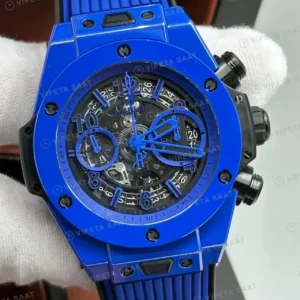 Hublot Big Bang Unico Mavi Seramik Skeleton Kronograf Super Clone ETA Saat kırp kapak