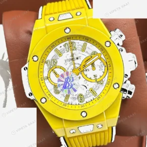 Hublot Big Bang Sarı Seramik Kronograf Kauçuk Super Clone ETA Saat kırp kapak