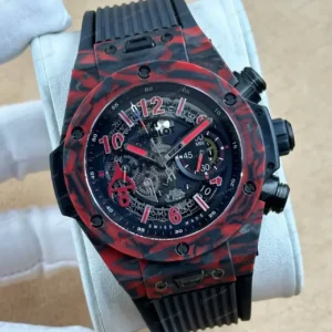 Hublot Big Bang Unico Kırmızı Karbon Skeleton Kronograf Kauçuk Super Clone ETA Saat kırp kapak