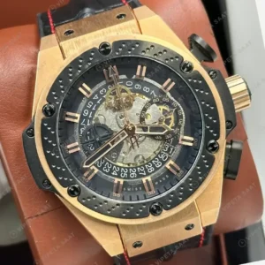 Hublot Big Bang Rose Skeleton Kronograf Kahve Kauçuk Super Clone ETA Saat kırp kapak