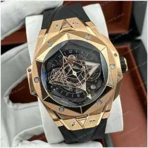 Hublot Big Bang Sang Bleu Rose Skeleton Lacivert Kauçuk Super Clone ETA Saat kırp kapak