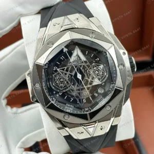 Hublot Big Bang Sang Bleu Titanyum Geometrik Skeleton Kauçuk Super Clone ETA Saat kırp kapak
